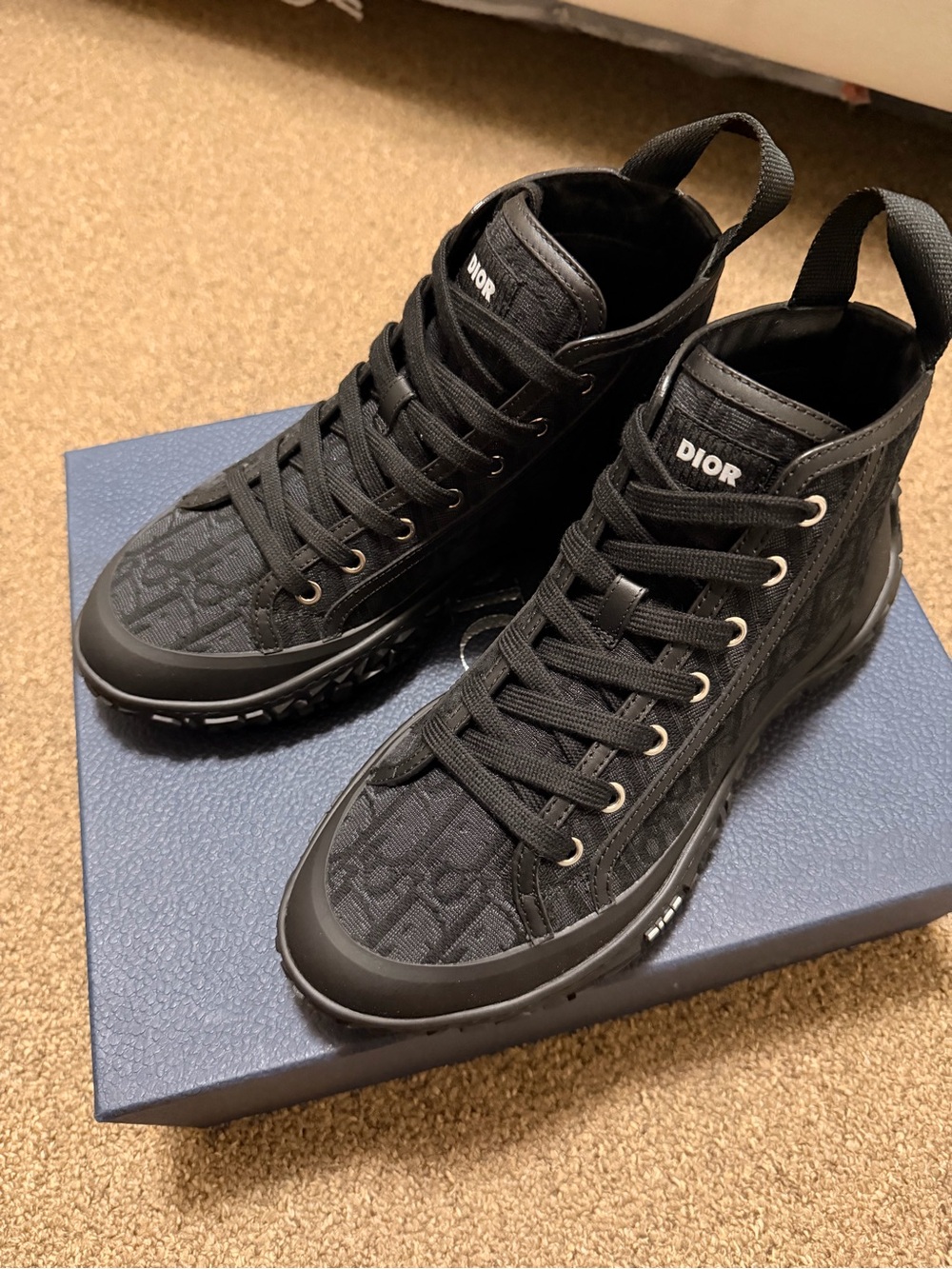 Dior Men’s Black Monogram High-Top Sneakers